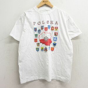 XL/古着 半袖 ビンテージ Tシャツ メンズ 90s ポーランド コットン クルーネック 白 ホワイト 24feb14 中古