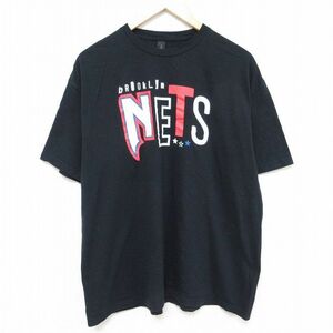 XL/古着 半袖 Tシャツ メンズ NBA ブルックリンネッツ コットン クルーネック 黒 ブラック バスケットボール 24feb14 中古