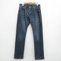 W30/古着 リーバイス Levis 513 ジーンズ メンズ ヒゲ 紺 ネイビー デニム 24feb14 中古 ボトムス ジーパン Gパン ロング パンツ_画像1