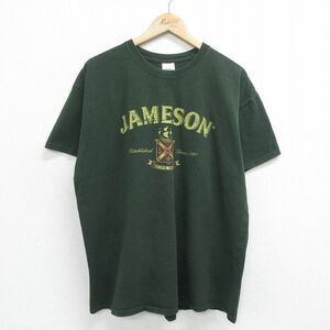 XL/古着 半袖 ビンテージ Tシャツ メンズ 00s ジェイムリン ウイスキー 大きいサイズ コットン クルーネック 緑 グリーン 24feb14 中古