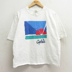 M/古着 半袖 ビンテージ Tシャツ メンズ 90s ハイビスカス チェルシー コットン クルーネック 白 ホワイト 24feb14 中古