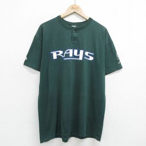 XL/古着 マジェスティック 半袖 ビンテージ Tシャツ メンズ 90s レイズ ナイアガラニッサン 13 ヘンリーネック 緑 グリーン 24feb14 中古