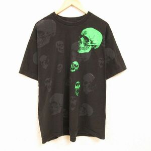 XL/古着 半袖 Tシャツ メンズ スカル 全面プリント 大きいサイズ コットン クルーネック 黒 ブラック 24feb14 中古