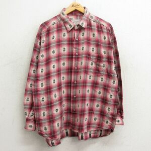 XL/古着 長袖 フランネル シャツ メンズ 90s ネイティブ柄 ラグ柄 コットン ピンク系 チェック 24feb14 中古 トップス