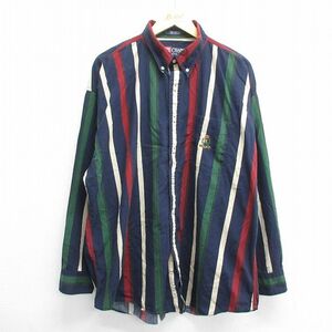 XL/古着 ラルフローレン チャップス 長袖 ブランド シャツ メンズ 90s ワンポイントロゴ ロング丈 大きいサイズ コットン ボタンダウン 紺