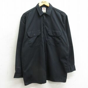 L/古着 ディッキーズ Dickies 長袖 ワーク シャツ メンズ 黒 ブラック 24feb15 中古 トップス