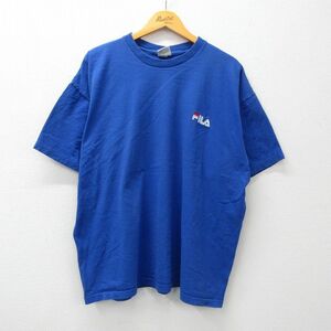 XL/古着 フィラ FILA 半袖 ビンテージ Tシャツ メンズ 90s ワンポイントロゴ 大きいサイズ コットン クルーネック 青 ブルー 24feb15 中古