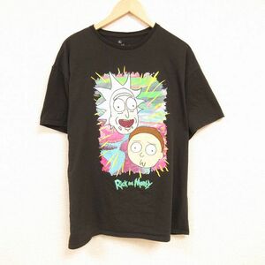 XL/古着 半袖 Tシャツ メンズ アニメ リックアンドモーティ 大きいサイズ コットン クルーネック 黒 ブラック 24feb15 中古