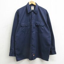 XL/古着 ディッキーズ Dickies 長袖 ワーク シャツ メンズ 紺 ネイビー 24feb15 中古 トップス_画像1