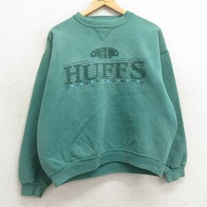 L/古着 長袖 スウェット メンズ 90s HUFFS クルーネック 緑 グリーン 24feb15 中古 スエット トレーナー トップス