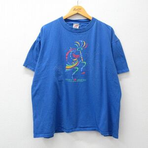 XL/古着 オニータ ONEITA 半袖 ビンテージ Tシャツ メンズ 90s アリゾナ ココペリ ホピ族 大きいサイズ コットン クルーネック 青 ブルー 2