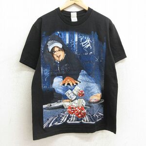 L/古着 半袖 ビンテージ Tシャツ メンズ 00s 男の子 サイコロ お金 コットン クルーネック 黒 ブラック 24feb16 中古