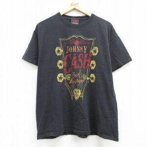 L/古着 半袖 ビンテージ ロック バンド Tシャツ メンズ 00s ジョニーキャッシュ コットン クルーネック 黒 ブラック 24feb16 中古