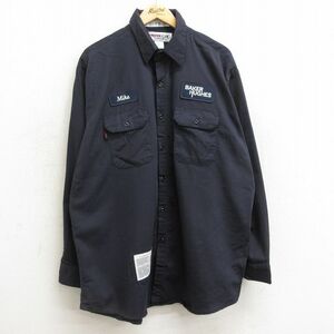 XL/古着 長袖 ワーク シャツ メンズ ベーカーヒューズ 大きいサイズ ロング丈 濃紺 ネイビー 24feb16 中古 トップス