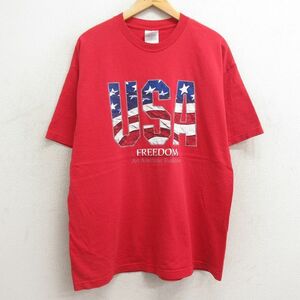 XL/古着 半袖 ビンテージ Tシャツ メンズ 00s USAロゴ コットン クルーネック 赤 レッド 24feb16 中古