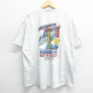 XL/古着 半袖 Tシャツ メンズ RIPTIDE 魚 大きいサイズ クルーネック グレー 霜降り 24feb17 中古