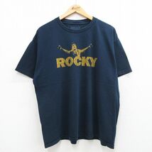 XL/古着 半袖 ビンテージ Tシャツ メンズ 00s 映画 ロッキー 大きいサイズ クルーネック 濃紺 ネイビー 24feb17 中古_画像1