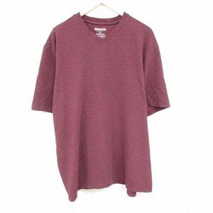 XL/古着 半袖 Tシャツ メンズ 無地 大きいサイズ ロング丈 Vネック エンジ 24feb17 中古