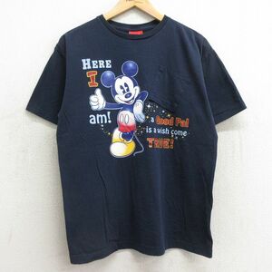 L/古着 半袖 ビンテージ Tシャツ メンズ 00s ディズニー ミッキー 胸ポケット付き コットン クルーネック 紺 ネイビー 24feb17 中古