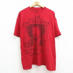 XL/古着 半袖 ロック バンド Tシャツ メンズ ジミヘンドリックス 大きいサイズ コットン クルーネック 赤 レッド 24feb19 中古