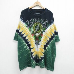 XL/古着 リキッドブルー 半袖 ロック バンド Tシャツ メンズ グレイトフルデッド 大きいサイズ ロング丈 コットン クルーネック 緑他 グリ