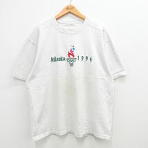 XL/古着 半袖 ビンテージ Tシャツ メンズ 90s アトランタオリンピック 刺繍 大きいサイズ クルーネック 白 ホワイト 24feb19 中古_画像1