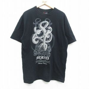 XL/古着 サウスポール 半袖 ビンテージ Tシャツ メンズ 00s ビッグロゴ ラメ コットン クルーネック 黒 ブラック 24feb19 中古