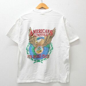 XL/古着 ヘインズ 半袖 ビンテージ Tシャツ メンズ 90s 湾岸戦争 ワシ コットン クルーネック 白 ホワイト 24feb20 中古