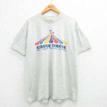 XL/古着 フルーツオブザルーム 半袖 ビンテージ Tシャツ メンズ 90s サーカス ラスベガス 大きいサイズ クルーネック 薄グレー 霜降り 24fe_画像1