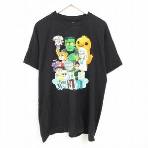 XL/古着 半袖 Tシャツ メンズ アニメ リックアンドモーティ 大きいサイズ ロング丈 コットン クルーネック 黒 ブラック 24feb20 中古