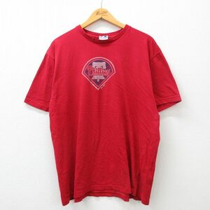 XL/古着 マジェスティック 半袖 ビンテージ Tシャツ メンズ MLB フィラデルフィアフィリーズ 大きいサイズ クルーネック 赤 レッド メジャ