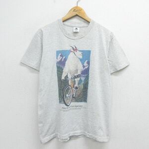 M/古着 半袖 ビンテージ Tシャツ メンズ 90s ヤギ サイクリング クルーネック 薄グレー 霜降り spe 24feb20 中古