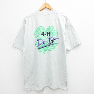 XL/古着 フルーツオブザルーム 半袖 ビンテージ Tシャツ メンズ 90s クローバー 大きいサイズ クルーネック 薄グレー 霜降り 24feb20 中古