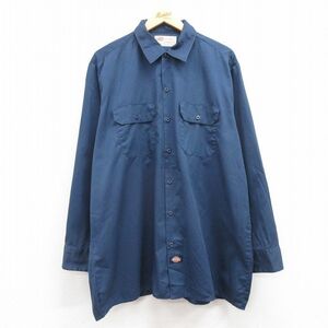 XL/古着 ディッキーズ Dickies 長袖 ワーク シャツ メンズ 00s 大きいサイズ ロング丈 紺 ネイビー 24feb20 中古 トップス