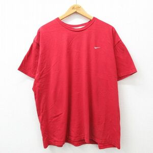 XL/古着 ナイキ NIKE 半袖 ビンテージ Tシャツ メンズ 00s ワンポイントロゴ 大きいサイズ コットン クルーネック 赤 レッド 24feb20 中古