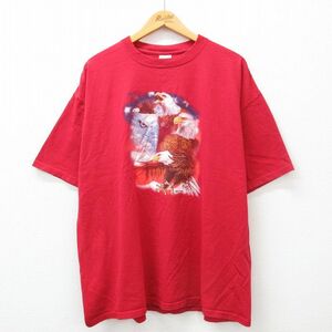 XL/古着 半袖 ビンテージ Tシャツ メンズ 00s ワシ 大きいサイズ コットン クルーネック 赤 レッド 24feb20 中古
