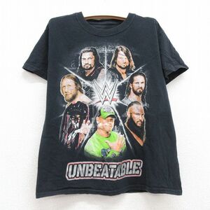 古着 半袖 Tシャツ キッズ ボーイズ 子供服 ワールドプロレスリング ジョンシナ コットン クルーネック 黒 ブラック 24feb20