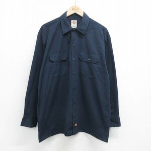 XL/古着 ディッキーズ Dickies 長袖 ワーク シャツ メンズ 紺 ネイビー 24feb21 中古 トップス