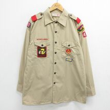 L/古着 長袖 ボーイスカウト シャツ メンズ 80s ワッペン ベージュ カーキ 24feb21 中古 トップス_画像1