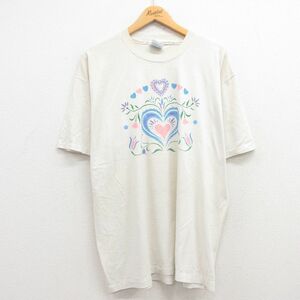 XL/古着 ヘインズ 半袖 ビンテージ Tシャツ メンズ 90s ハート 花 クルーネック 白 ホワイト 24feb21 中古