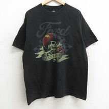 XL/古着 半袖 Tシャツ メンズ Ford フィード スカル バラ 大きいサイズ コットン クルーネック 黒 ブラック 24feb22 中古_画像1