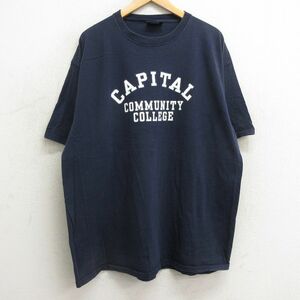 XL/古着 ジャンスポーツ 半袖 ビンテージ Tシャツ メンズ 00s キャピタル コミュニティ カレッジ 大きいサイズ クルーネック 紺 ネイビー 2