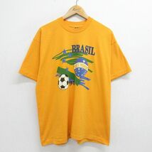 XL/古着 フルーツオブザルーム 半袖 ビンテージ Tシャツ メンズ 90s サッカー ブラジル 大きいサイズ クルーネック 黄 イエロー 24feb22 中_画像1
