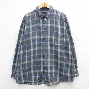 XL/古着 バンヒューセン 長袖 シャツ メンズ 大きいサイズ コットン ボタンダウン 紺他 ネイビー チェック 24feb22 中古 トップス