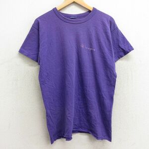 L/古着 チャンピオン champion 半袖 ビンテージ Tシャツ メンズ 90s ワンポイントロゴ クルーネック 紫 パープル 24feb22 中古