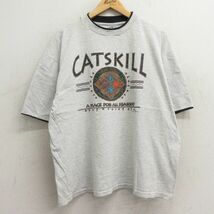 XL/古着 半袖 ビンテージ Tシャツ メンズ 90s キャッツキル ニューヨーク 大きいサイズ コットン クルーネック 薄グレー 霜降り 24feb22 中_画像1