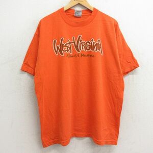 XL/古着 半袖 ビンテージ Tシャツ メンズ 90s ウエストバージニア 大きいサイズ コットン クルーネック オレンジ 24feb23 中古