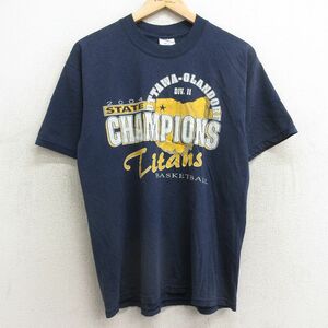 M/古着 ジャージーズ 半袖 ビンテージ Tシャツ メンズ 00s オタワグランドルフタイタンズ バスケットボール クルーネック 紺 ネイビー 24fe