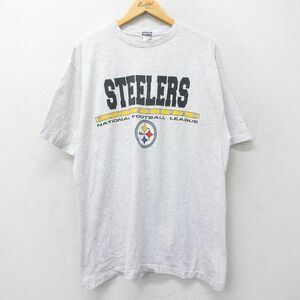 XL/古着 半袖 ビンテージ Tシャツ メンズ 00s NFL ピッツバーグスティーラーズ クルーネック 薄グレー 霜降り アメフト スーパーボウル 24f