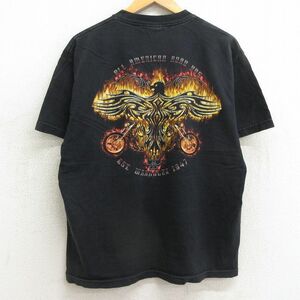 XL/古着 ラングラー 半袖 ビンテージ Tシャツ メンズ 00s バイク 鳥 コットン クルーネック 黒 ブラック 24feb23 中古